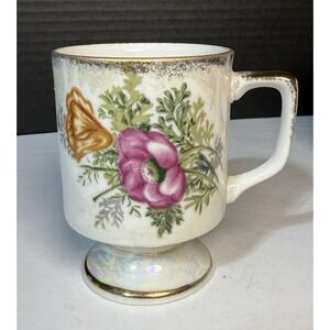 Vintage November Poppy  Coffee Cup Iridescent Gold Purple  Flowers